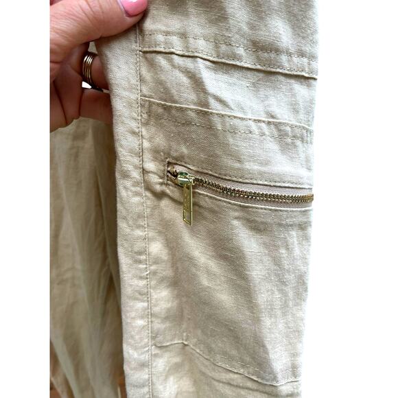 DKNY Pure Linen Drawstring Cargo Pants | Womens XL, sandalwood NEW! - Picture 11 of 12